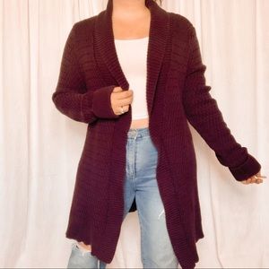 Great Chunky Knit Long Cardigan Purple/maroon Large